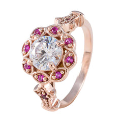 Riyo Attractive Silver Ring With Rose Gold Plating Ruby CZ Stone Round Shape Prong Setting Bridal Jewelry Anniversary Ring