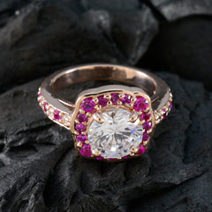 Riyo Beautiful Silver Ring With Rose Gold Plating Ruby CZ Stone Round Shape Prong Setting Handmade Jewelry Birthday Ring