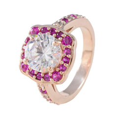 Красивое серебряное кольцо riyo с покрытием из розового золота, рубин, камень cz, круглая форма, установка зубца, ювелирные изделия ручной работы, кольцо на день рождения