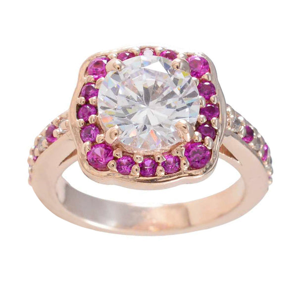Ruby CZ Halo Korean 92.5 Silver Red Gemstones Slim wedding Ring Jewelry