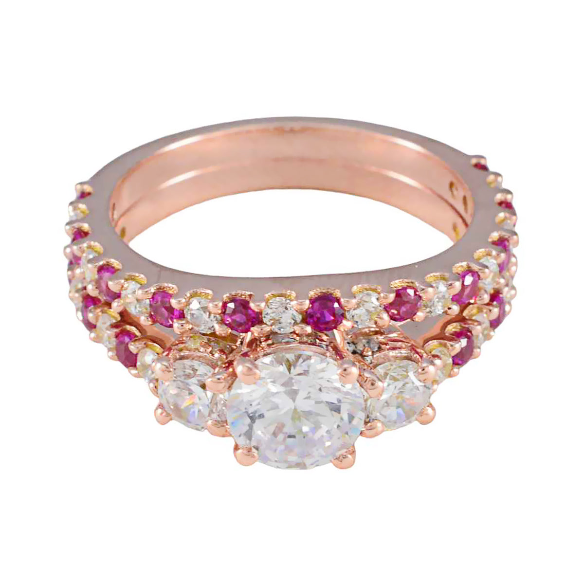 Серебряное кольцо riyo best с покрытием из розового золота, рубин, камень cz, круглая форма, установка зубца, ювелирные изделия на заказ, кольцо «Черная пятница»