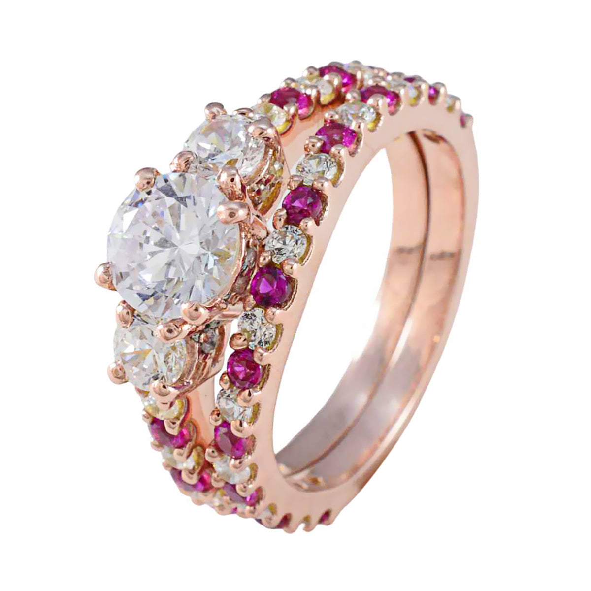 Riyo Best Silver Ring With Rose Gold Plating Ruby CZ Stone Round Shape Prong Setting Custom Jewelry Black Friday Ring