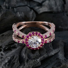 anello riyo in argento sfuso con placcatura in oro rosa, rubino, pietra cz, forma rotonda, montatura a punta, elegante anello natalizio per gioielli