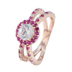 Riyo Bulk zilveren ring met roségouden robijn CZ-steen ronde vorm Prong Setting Stijlvolle sieraden Kerstring
