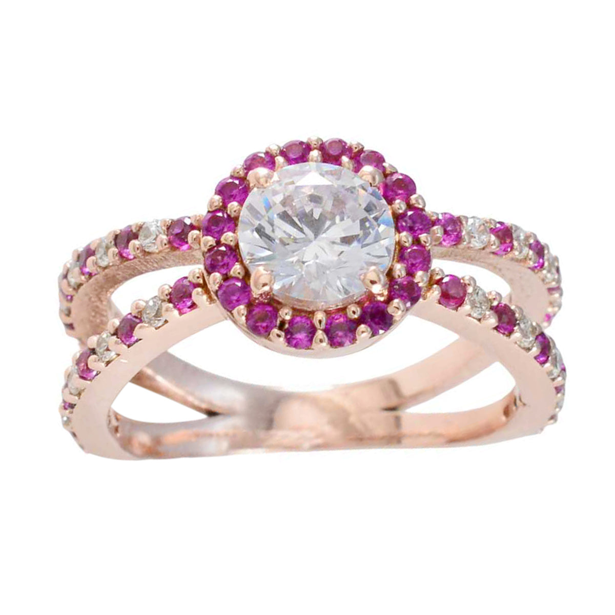 Riyo – bague en argent en vrac, plaqué or rose, pierre rubis cz, forme ronde, serti de griffes, bijoux élégants, bague de noël