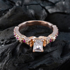 Riyo Charmante zilveren ring met roségouden robijn CZ-steen Achthoekige vorm Prong Setting Mode-sieraden Cocktailring