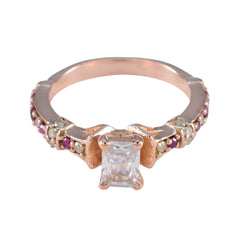 Encantador anillo de plata riyo con chapado en oro rosa, piedra de rubí cz, ajuste de punta en forma de octágono, joyería de moda, anillo de cóctel