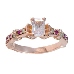 Encantador anillo de plata riyo con chapado en oro rosa, piedra de rubí cz, ajuste de punta en forma de octágono, joyería de moda, anillo de cóctel