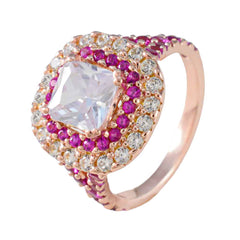 Anillo de plata riyo Choice con chapado en oro rosa, piedra de rubí cz, ajuste de punta cuadrada, joyería de diseño, anillo de Pascua