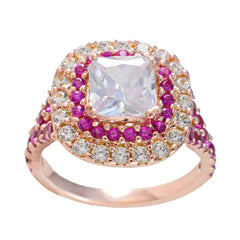 Riyo Choice Silver Ring With Rose Gold Plating Ruby CZ Stone square Shape Prong Setting Designer Jewelry Easter Ring