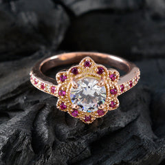 Riyo classique bague en argent avec placage en or rose rubis cz pierre forme ronde broche réglage bijoux bague de fiançailles