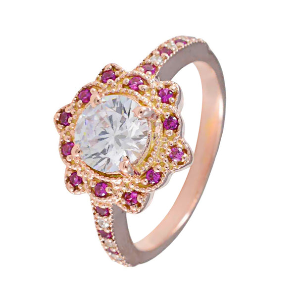 Ruby CZ Halo Korean 925 Silver Red Gemstones Whisper thin valentine Ring Jewelry