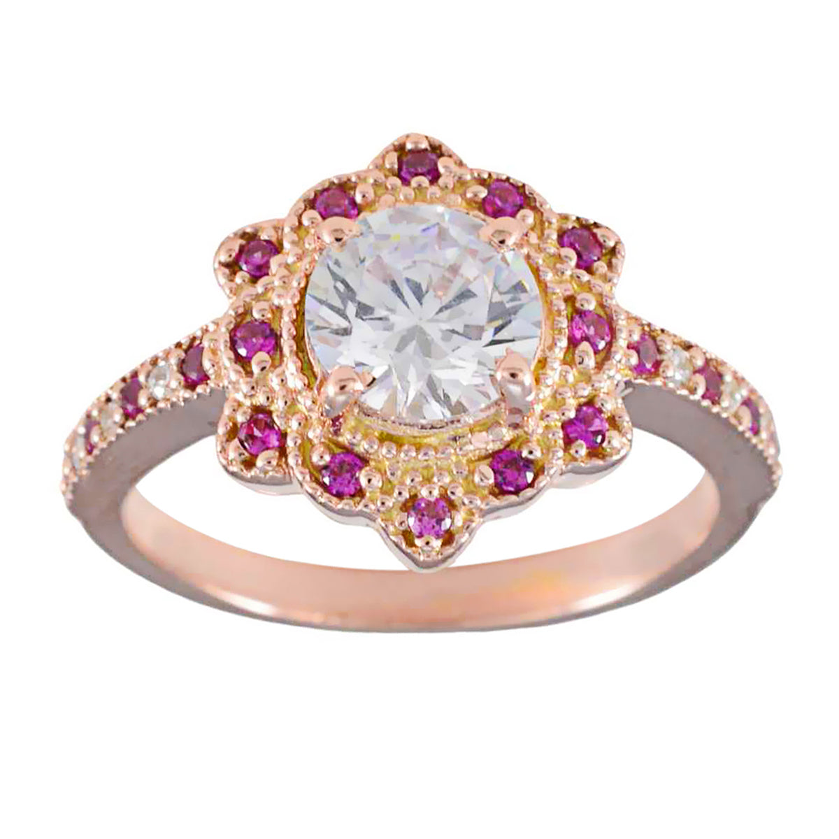 Ruby CZ Halo Korean 925 Silver Red Gemstones Whisper thin valentine Ring Jewelry