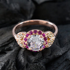 Anillo de plata completo riyo con chapado en oro rosa, piedra de rubí cz, ajuste de punta redonda, joyería antigua, anillo del Día del Padre