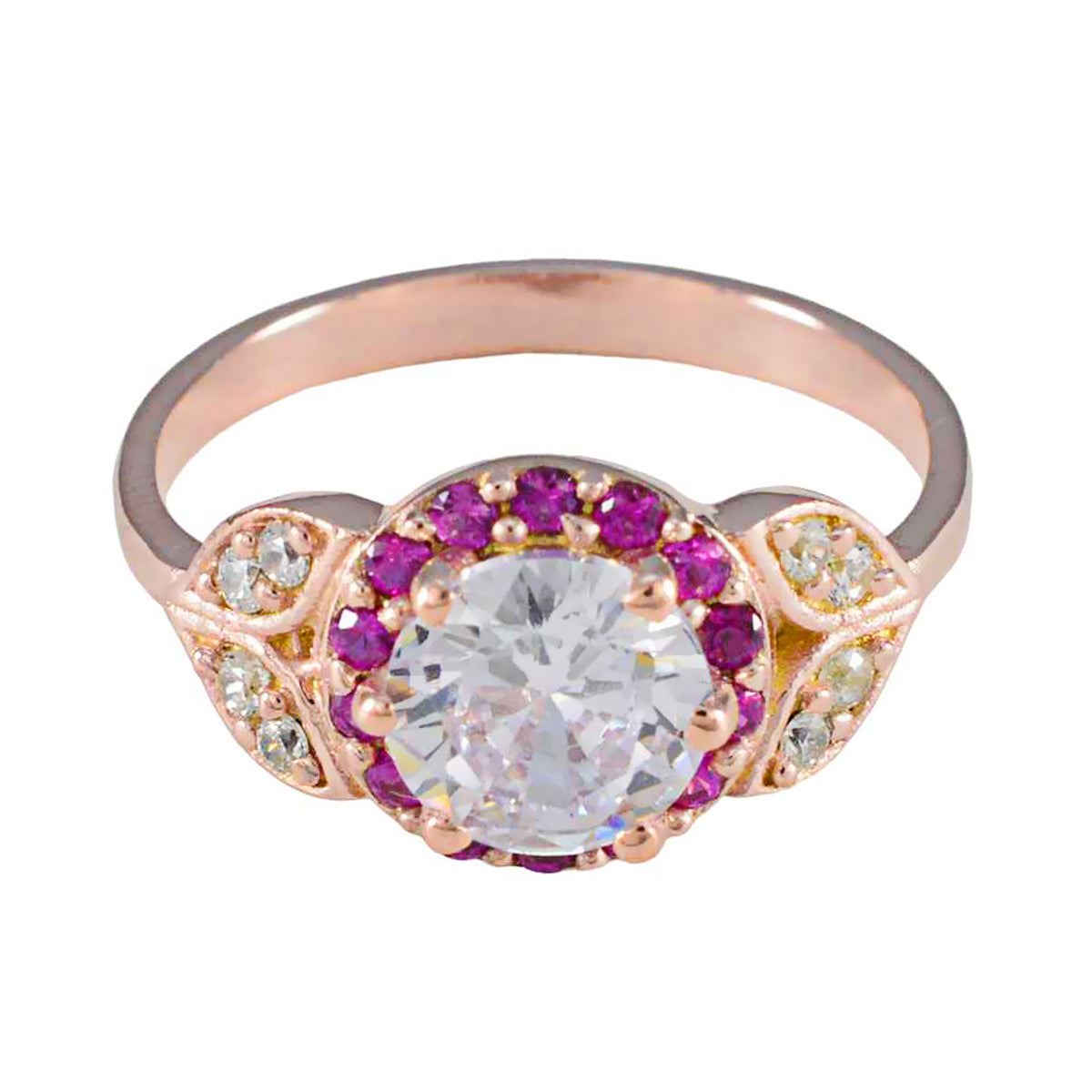 anello completo in argento riyo con placcatura in oro rosa, rubino, pietra cz, forma rotonda, montatura a punta, gioielli antichi, anello per la festa del papà