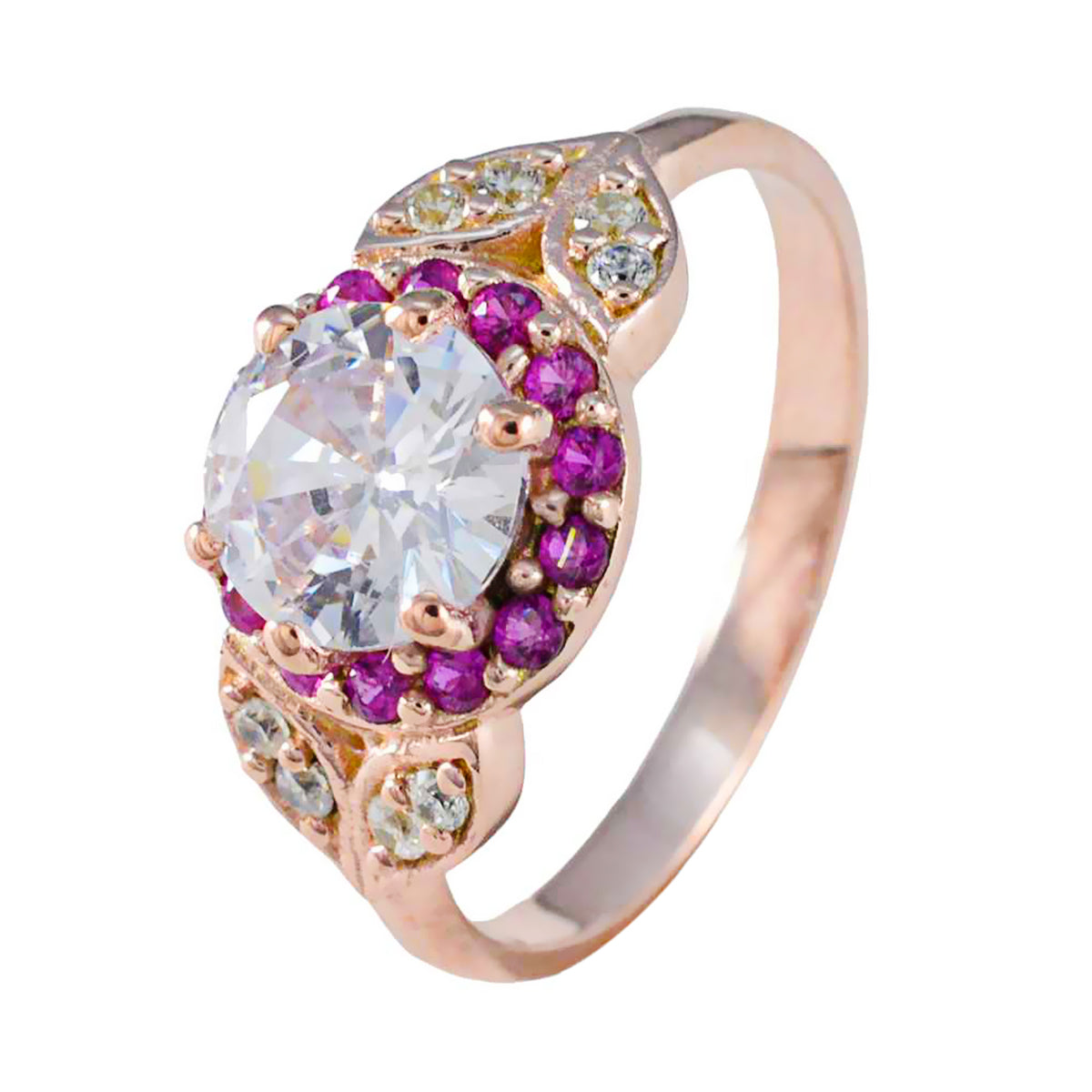 anello completo in argento riyo con placcatura in oro rosa, rubino, pietra cz, forma rotonda, montatura a punta, gioielli antichi, anello per la festa del papà