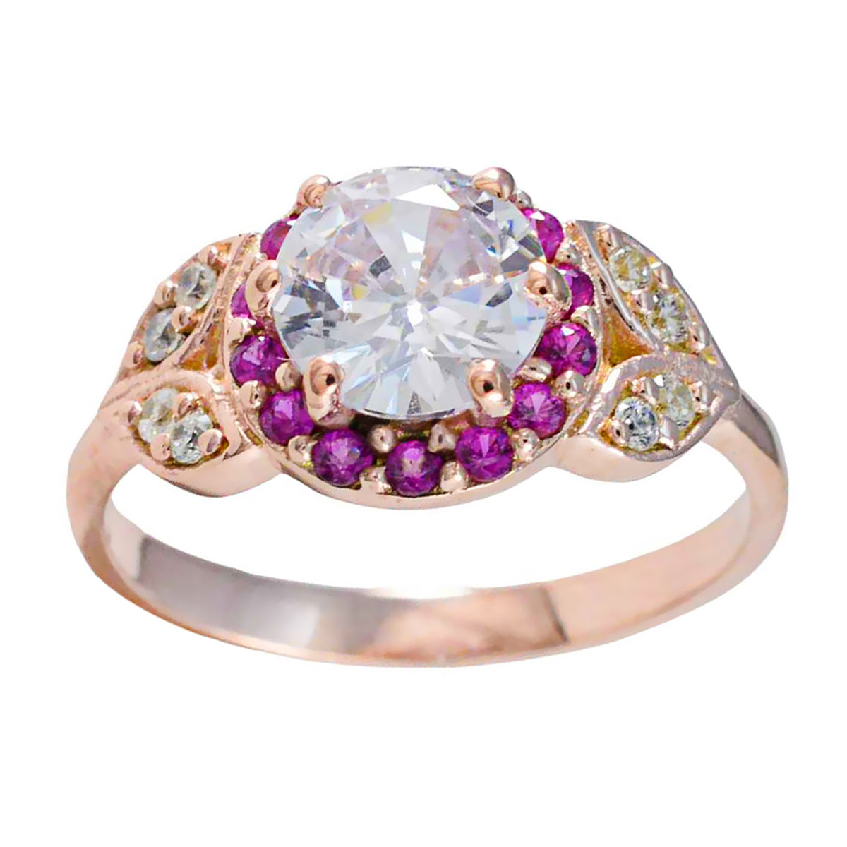 Серебряное кольцо riyo в сборе с покрытием из розового золота, рубин, камень cz, круглая форма, установка зубца, антикварное ювелирное кольцо, кольцо на день отца