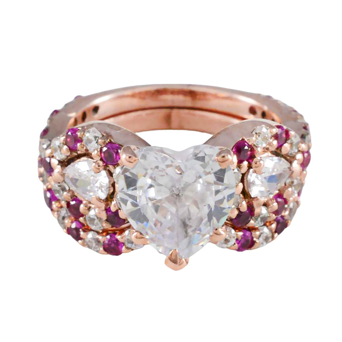 Ruby CZ Halo American Silver Red Gemstones Slim Heart Ring Jewellery Image principale du produit