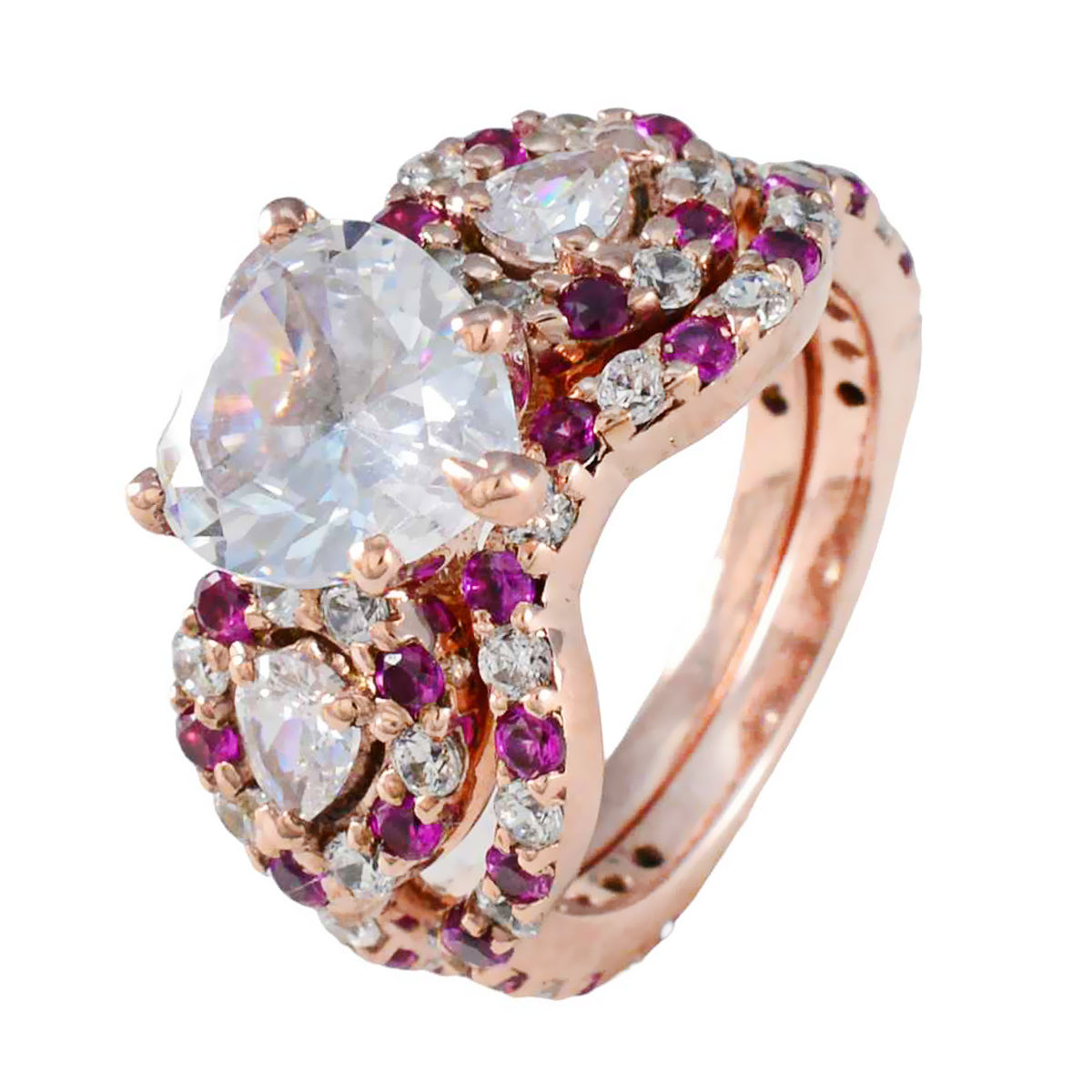 anello in argento personalizzato riyo con placcatura in oro rosa rubino cz pietra a forma di cuore con montatura a punta anello di laurea per gioielli da sposa