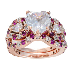 Riyo Custom Silver Ring With Rose Gold Plating Ruby CZ Stone Heart Shape Prong Setting Bridal Jewelry Graduation Ring