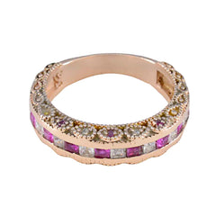 Riyo adorable anillo de plata con chapado en oro rosa rubí cz piedra forma redonda bisel ajuste joyería antigua anillo del Día de San Valentín