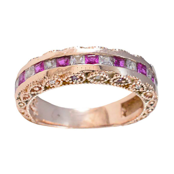 Ruby CZ multiple Korean 925 Silver Red Gems Whisper thin Eternity Band Jewelry