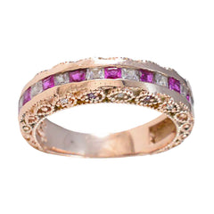 riyo amabile anello in argento con placcatura in oro rosa rubino cz pietra forma rotonda castone con gioielli antichi anello di San Valentino