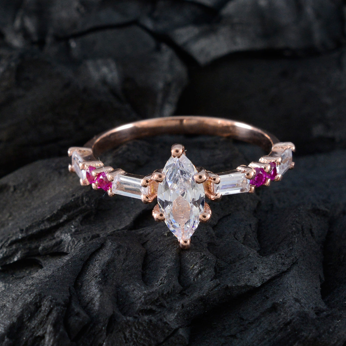 Ослепительное серебряное кольцо Riyo с покрытием из розового золота, рубин и камень маркиза, закрепка зубца, ювелирные изделия ручной работы, кольцо на Хэллоуин