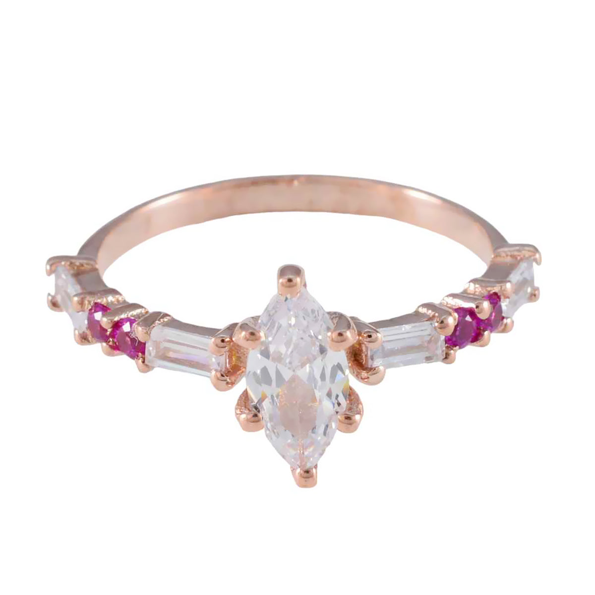 Riyo – bague en argent éblouissante, plaquée or rose, rubis cz, en forme de marquise, réglage de griffes, bijoux faits à la main, bague d'halloween