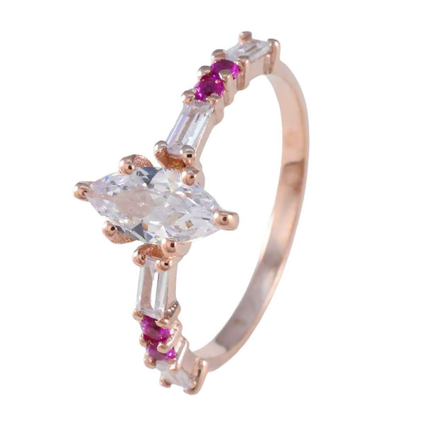 Riyo Oogverblindende zilveren ring met roségouden robijn CZ-steen Marquise-vorm Griffenzetting Handgemaakte sieraden Halloween-ring