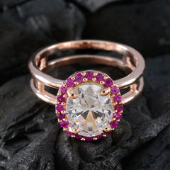 Riyo Designer Silver Ring With Rose Gold Plating Ruby CZ Stone Oval Shape Prong Setting Custom Jewelry Mothers Day Ring
