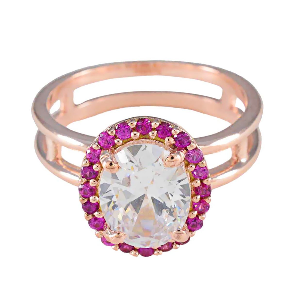 Дизайнерское серебряное кольцо riyo с покрытием из розового золота, рубин, камень cz, овальная форма, установка зубца, ювелирные изделия на заказ, кольцо на день матери