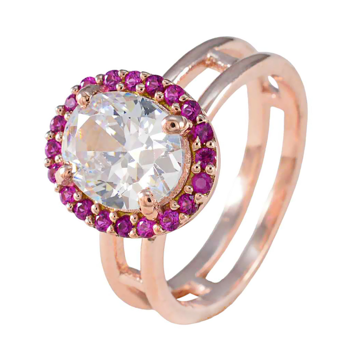 Anillo de plata de diseñador riyo con chapado en oro rosa, piedra de rubí cz, ajuste de punta con forma ovalada, joyería personalizada, anillo para el día de la madre