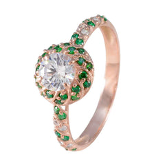 Riyo wenselijke zilveren ring met roségouden witte CZ-steen ronde vorm Prong Setting stijlvolle sieraden nieuwjaarsring