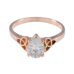 Riyo Elegant Silver Ring With Rose Gold Plating White CZ Stone Pear Shape Prong Setting Fashion Jewelry Thanksgiving Ring