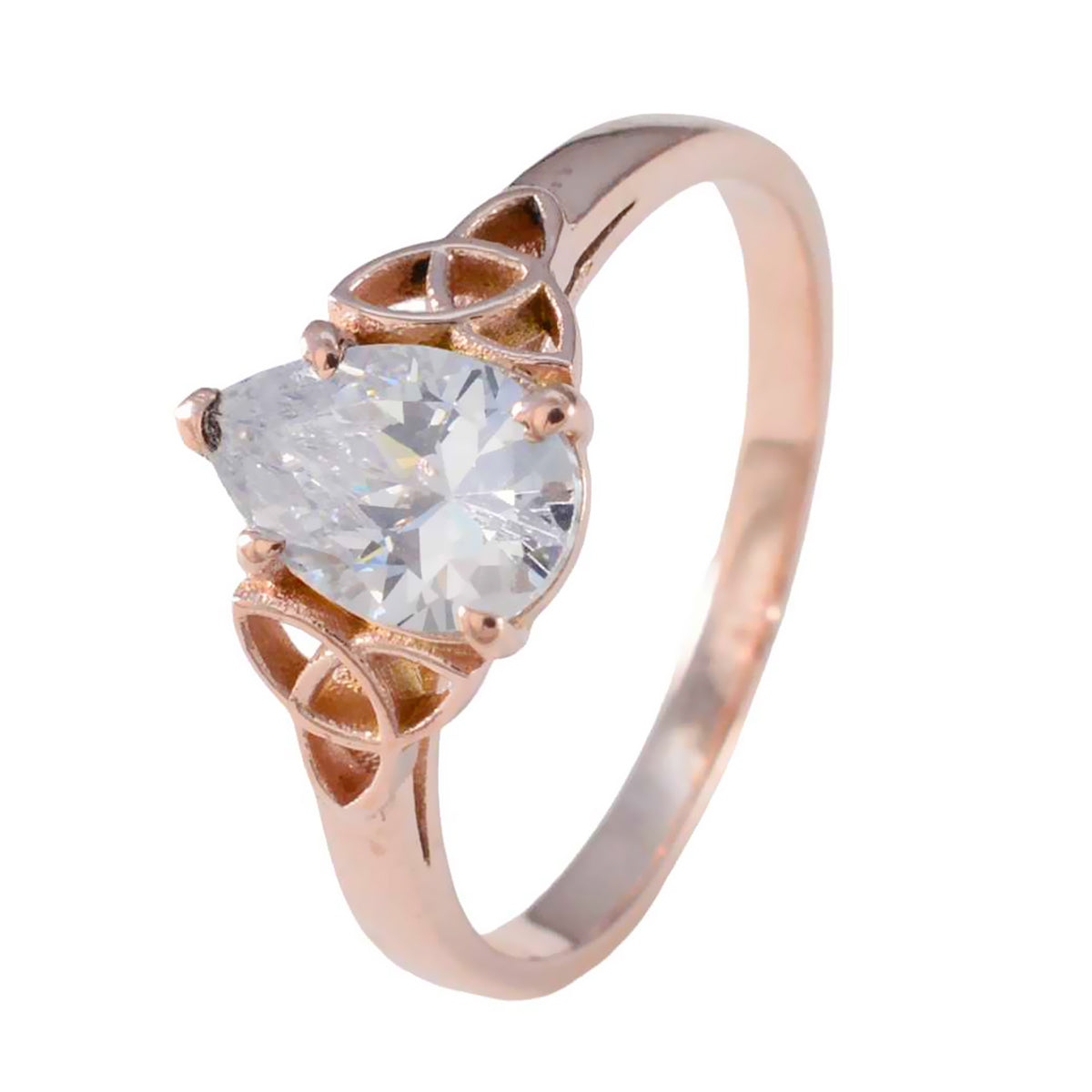 Riyo Elegant Silver Ring With Rose Gold Plating White CZ Stone Pear Shape Prong Setting Fashion Jewelry Thanksgiving Ring
