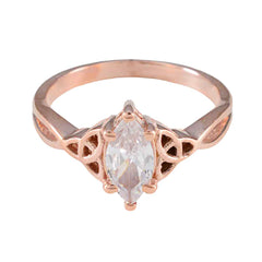 Riyo Excellent Silver Ring With Rose Gold Plating White CZ Stone Marquise Shape Prong Setting Designer Jewelry Valentines Day Ring