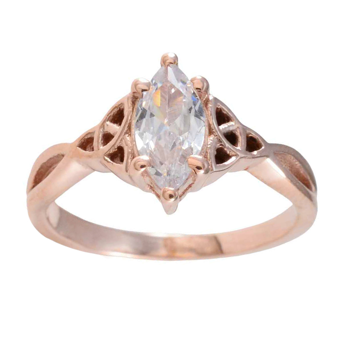 Riyo excelente anillo de plata con chapado en oro rosa piedra blanca cz forma marquesa ajuste de punta joyería de diseñador anillo del día de San Valentín