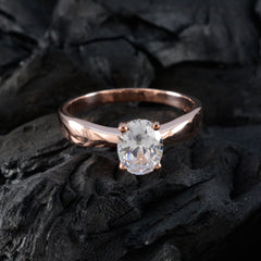 Riyo Uitstekende zilveren ring met roségouden witte CZ-steen ovale vorm Prong Setting Sieraden trouwring