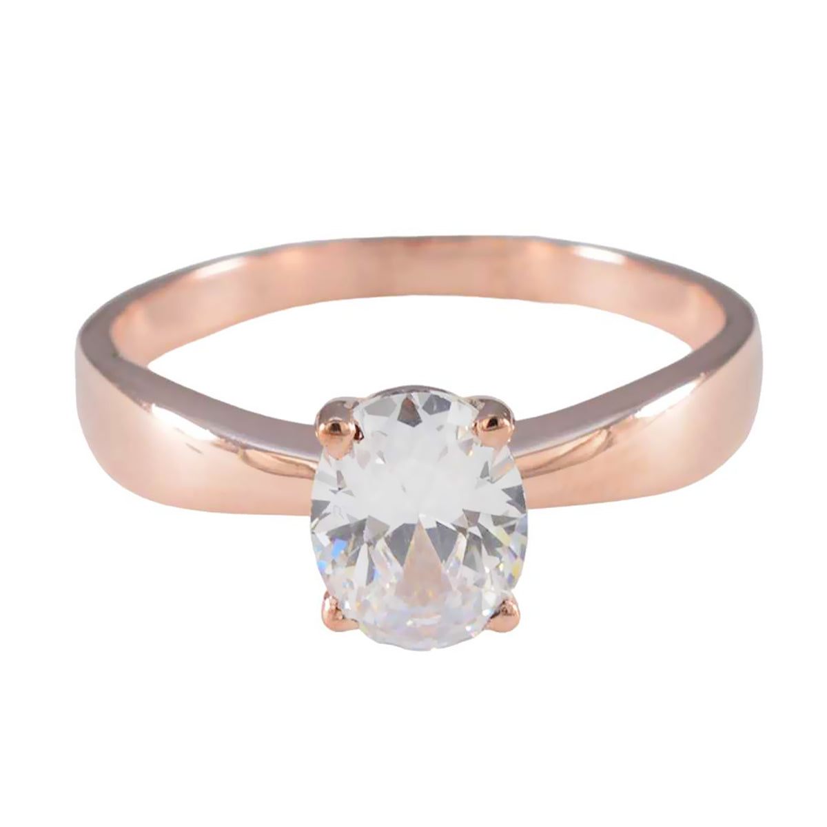 Excelente anillo de plata riyo con chapado en oro rosa, piedra cz blanca, forma ovalada, ajuste de punta, joyería, anillo de boda