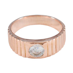 Riyo Exporteur Zilveren Ring Met Rose Gold Plating Witte CZ Steen Ronde Vorm Bezel Setting Antieke Sieraden Verjaardagsring