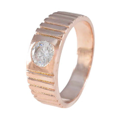 Riyo Exporter Silver Ring With Rose Gold Plating White CZ Stone Round Shape Bezel Setting Antique Jewelry Anniversary Ring