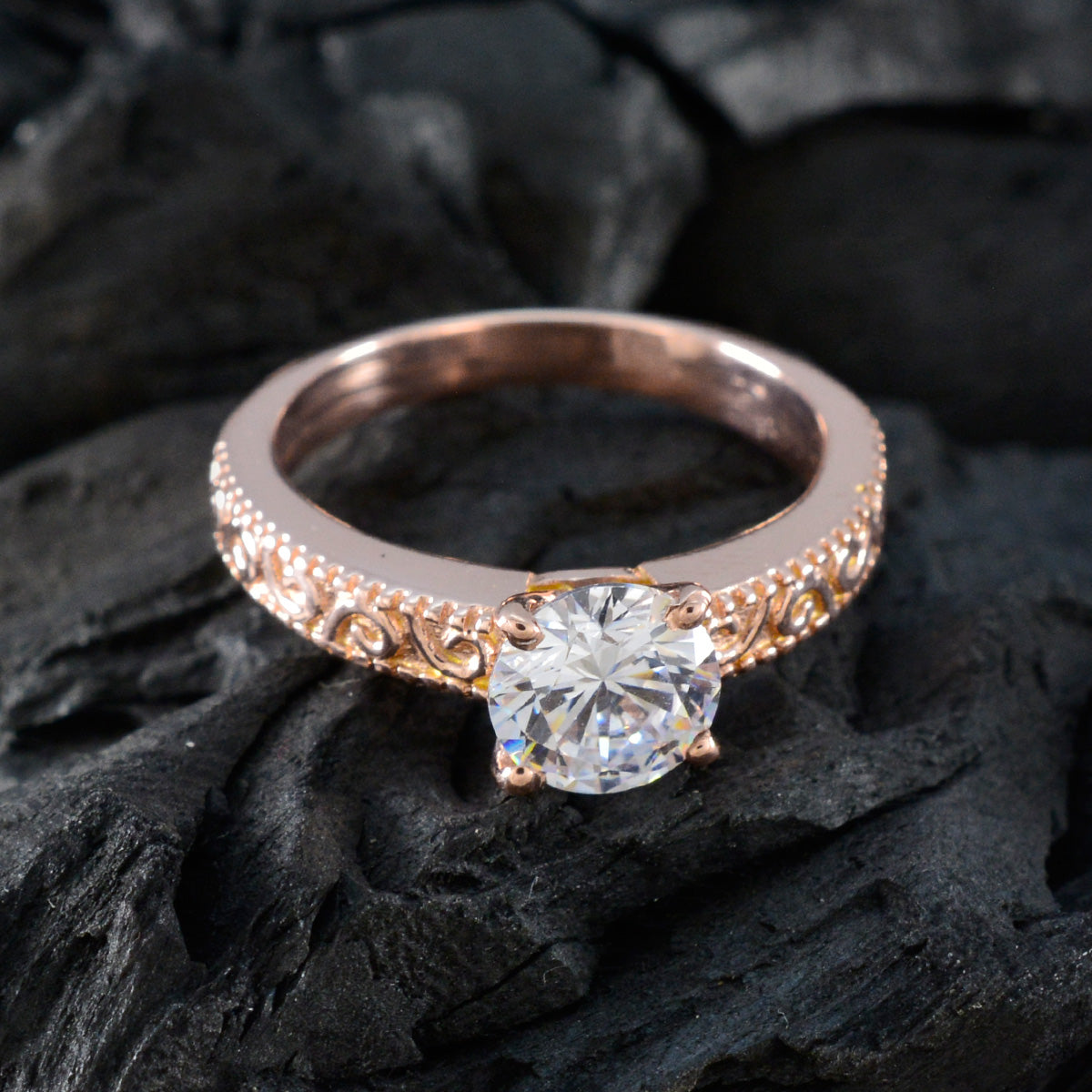 White CZ Solitaire American Sterling Silver White Gems Whisper thin Graceful Ring Jewelry