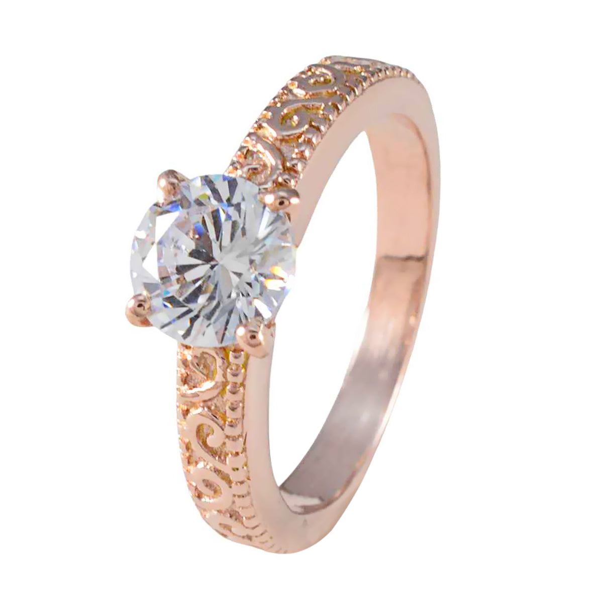 Riyo Extensive Silver Ring With Rose Gold Plating White CZ Stone Round Shape Prong Setting Bridal Jewelry Birthday Ring