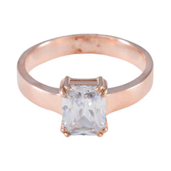 Riyo Gemstone Silver Ring With Rose Gold Plating White CZ Stone Octagon Shape Prong Setting Handmade Jewelry Black Friday Ring