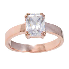 Riyo Gemstone Silver Ring With Rose Gold Plating White CZ Stone Octagon Shape Prong Setting Handmade Jewelry Black Friday Ring