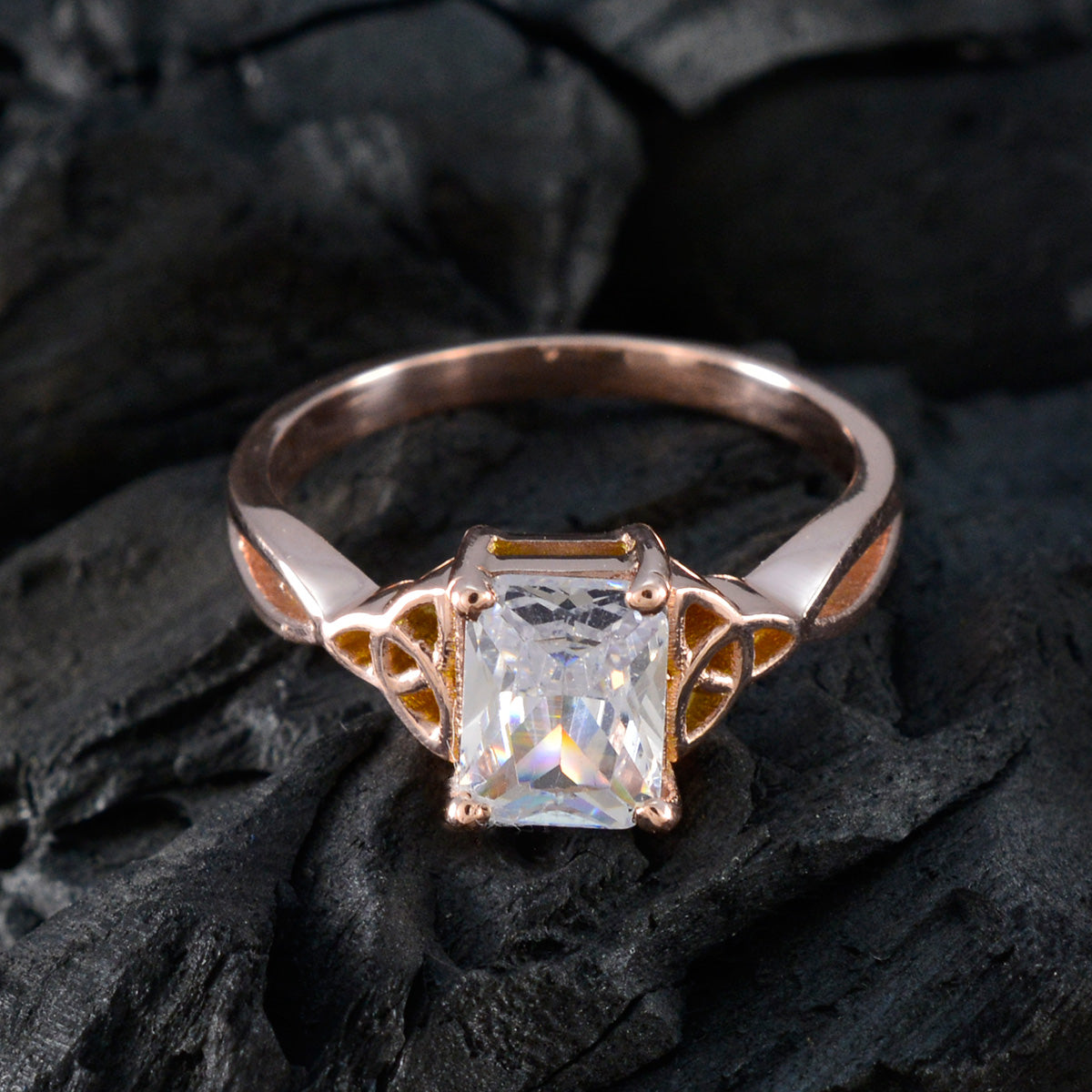 White CZ Solitaire Korean 925 Silver White Gems Delicate Fairytale Ring Jewelry