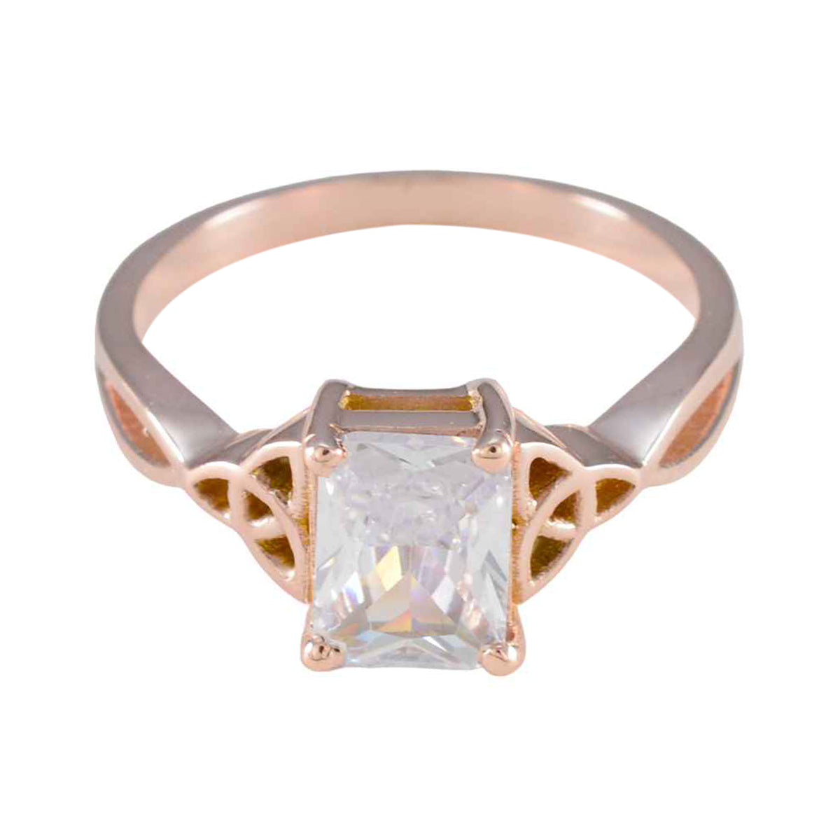 Riyo Gorgeous Silver Ring With Rose Gold Plating White CZ Stone Octagon Shape Prong Setting Custom Jewelry Christmas Ring