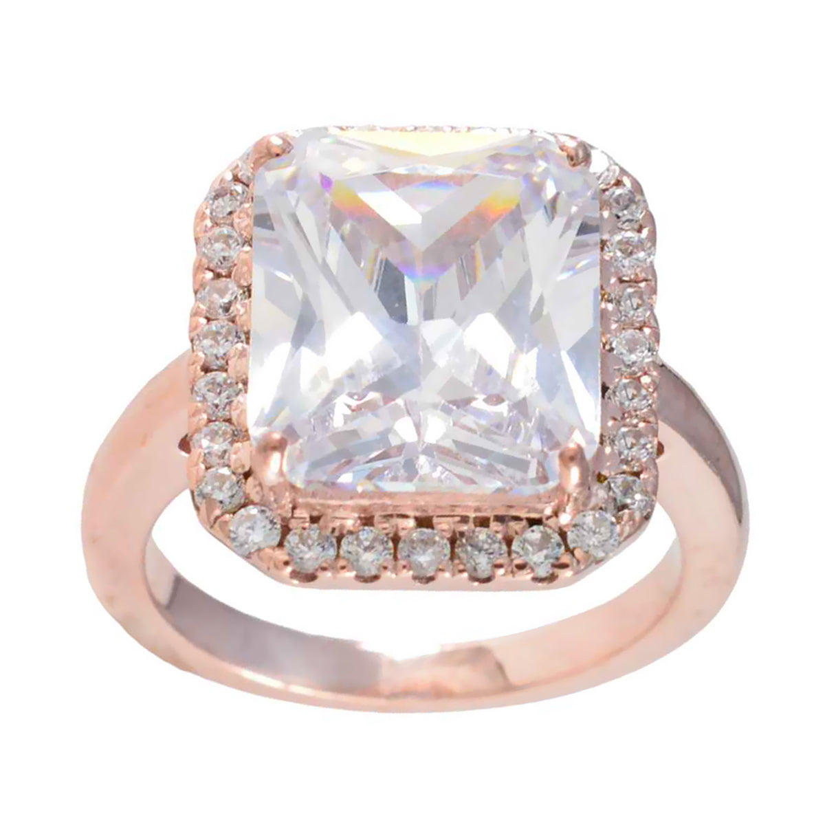 White CZ Halo Korean Silver White Gemstone Mid weight Promise Ring Jewelry