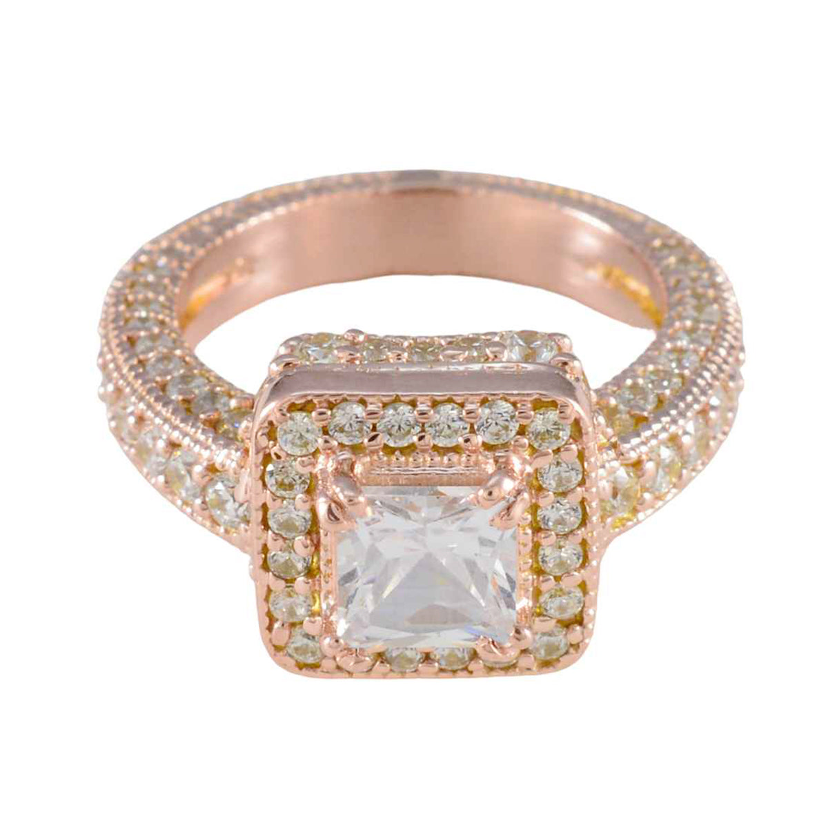 Серебряное кольцо riyo best с покрытием из розового золота, белый камень cz, квадратная форма, закрепка, дизайнерские украшения, юбилейное кольцо